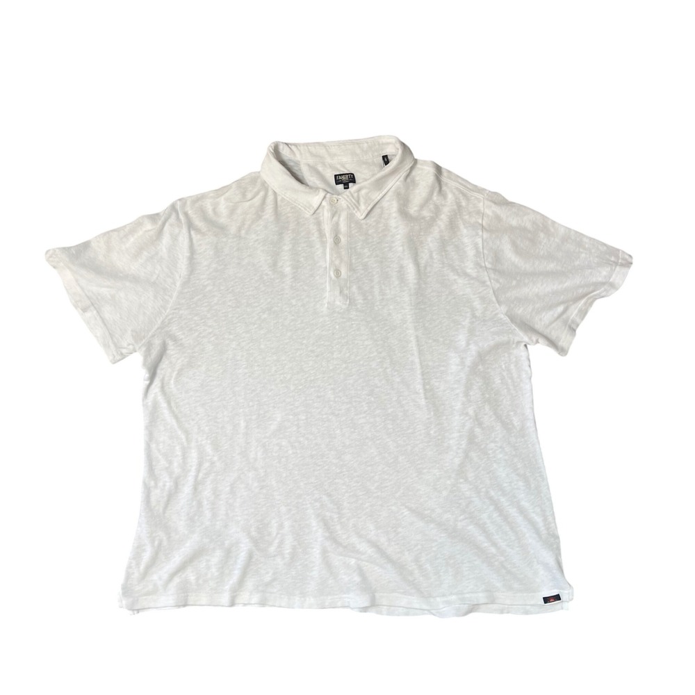 Faherty Reserve Mens White Cotton Linen Slub Short Sleeve Polo Shirt XXL Coastal